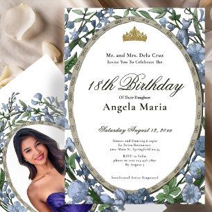 Invitation Début de 18 ans aux fleurs bleues élégantes