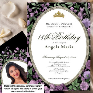 Invitation Début de 18 ans aux fleurs roses élégantes