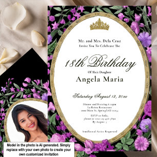 Invitation Début de 18 ans Fleurs Roses Élégantes
