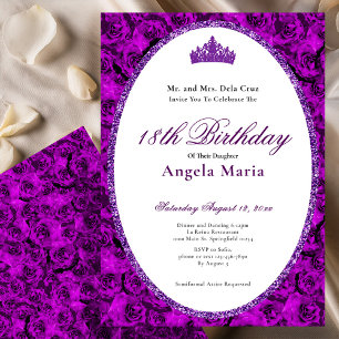 Invitation Début de 18 ans Fleurs Roses Violettes Élégantes