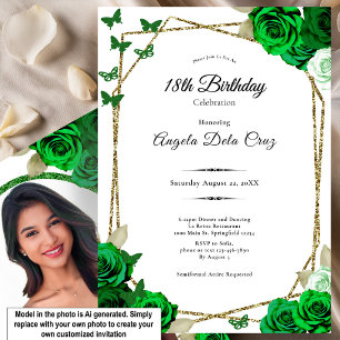 Invitation Début de 18 ans Rose Or et Vert Elégant