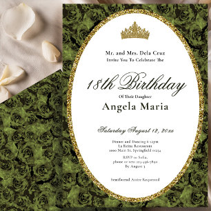 Invitation Début de Rose Florale Vert Sauge Élégant pour 18 a