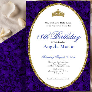 Invitation Début de Roses Florales Bleues Élégantes pour 18 a