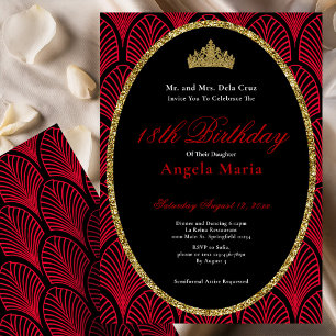 Invitation Début pour 18e anniversaire Art Déco rouge