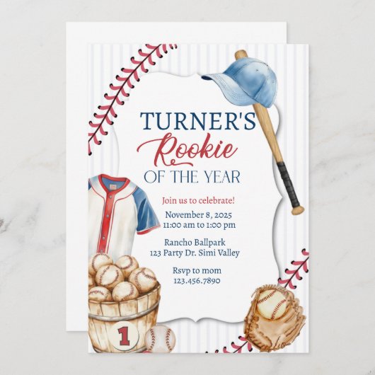 Invitation Débutant de l'année, anniversaire de baseball, Un (Devant / Derrière)