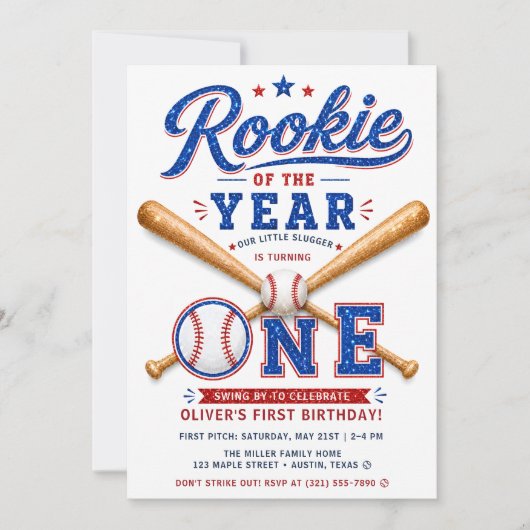 Invitation Débutant de l'année Baseball 1er Anniversaire (Devant)