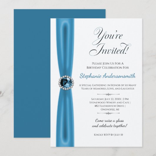 Invitation December Birthday Celebration - Blue Topaz (Devant / Derrière)