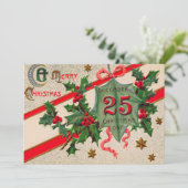 Invitation Décembre 25 Holly Noël Ornament (Debout devant)