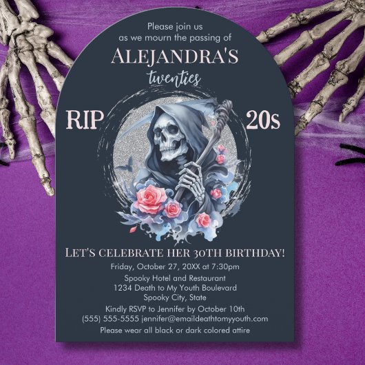 Invitation Décès à ma jeunesse Grim Reaper 30e fête d'anniver