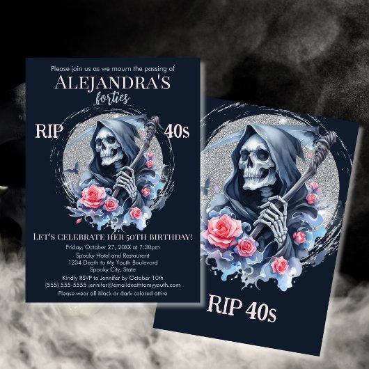 Invitation Décès à ma jeunesse Grim Reaper 50e fête d'anniver