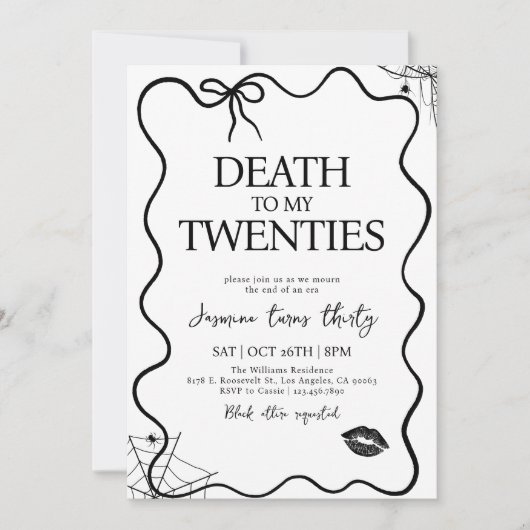 Invitation Décès à mes vingt-dix ans fête de l'anniversaire (Devant)