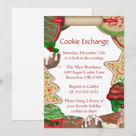 Invitation d'échange de biscuits à sucre et de bis (Devant / Derrière)