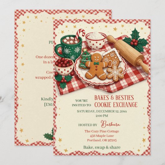 Invitation d'échange de biscuits Bakes & Besties (Devant / Derrière)