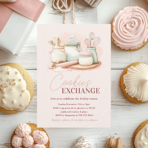 Invitation d'échange de biscuits rose et menthe pa