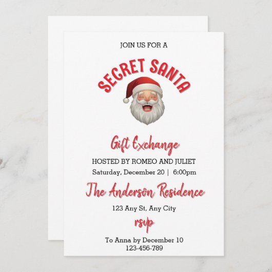 Invitation d'échange de cadeaux de Noël (Devant / Derrière)