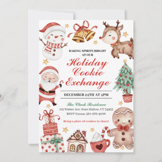 Invitation d'échange de cookies de vacances, Noël (Devant)