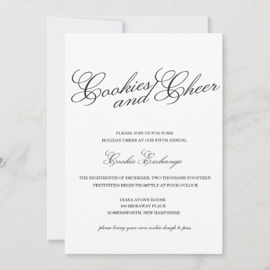 Invitation d'échange de cookies noir et blanc clas (Devant)