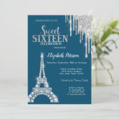 Invitation Déchets d'argent, Diamants Tour Eiffel Sweet 16 (Debout devant)