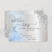 Invitation Déchets d'argent Robe bleue Sweet 15 RSVP Invitati (Devant / Derrière)