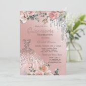 Invitation Déchets d'argent, Robe, Quinceanera rose Rose (Debout devant)