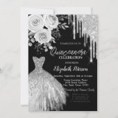 Invitation Déchets d'argent, Robe Rose Black Quinceanera (Devant)