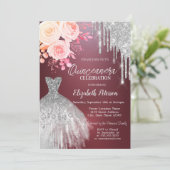 Invitation Déchets d'argent, Robe Rose Bourgogne Quinceanera (Debout devant)