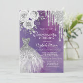 Invitation Déchets d'argent, Robe Rose pourpre Quinceanera (Debout devant)