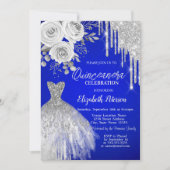 Invitation Déchets d'argent, Robe Rose Royal Blue Quinceanera (Devant)