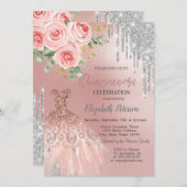 Invitation Déchets d'argent, Robe, Roses roses roses Quincean (Devant / Derrière)