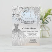 Invitation Déchets d'argent, Roses de robe Silver Quinceanera (Debout devant)