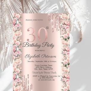 Invitation Déchets de cadres rose Rose Gold 30e anniversaire