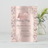 Invitation Déchets de cadres rose Rose Gold 40e anniversaire (Debout devant)