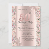 Invitation Déchets de cadres rose Rose Gold 50e anniversaire (Devant)
