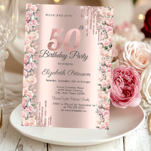 Invitation Déchets de cadres rose Rose Gold 50e anniversaire