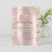 Invitation Déchets de cadres rose Rose Gold 85e anniversaire (Debout devant)