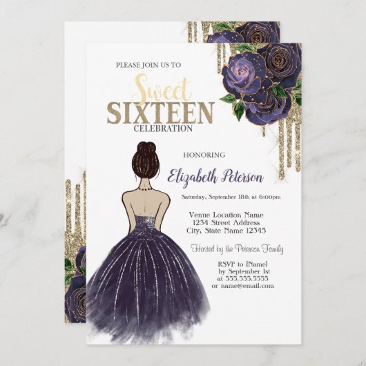 Invitation Déchets, Robe violette, Doux Rose 16 (Devant / Derrière)