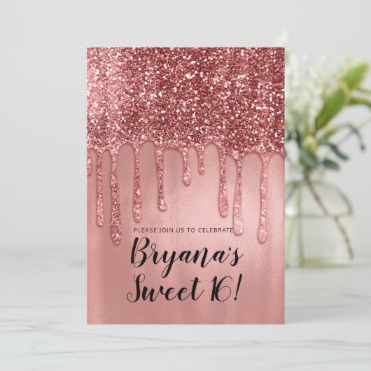 Invitation Déchirage en Rose Parties scintillant or rose doux (Debout devant)