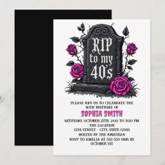 Invitation Déchirure pour 40 ans Anniversaire Gothique (Devant / Derrière)