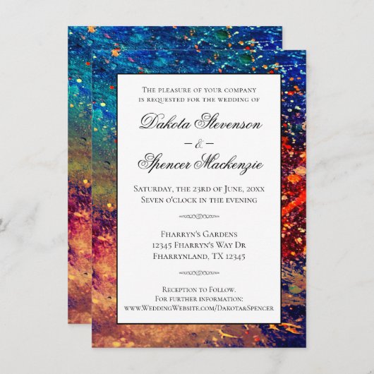 Invitation Déchirure psychédélique | Mariage Abstrait arc-en- (Devant / Derrière)