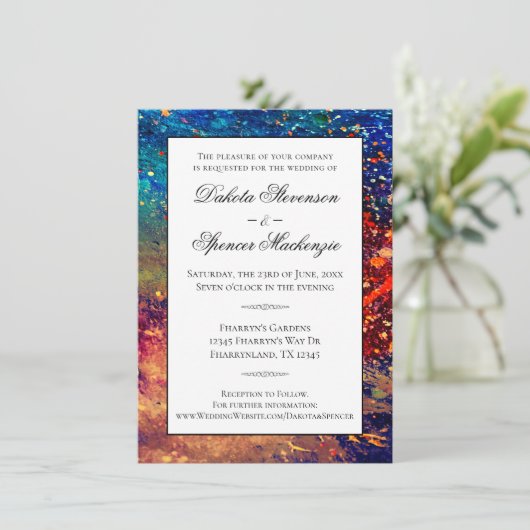 Invitation Déchirure psychédélique | Mariage Abstrait arc-en- (Debout devant)