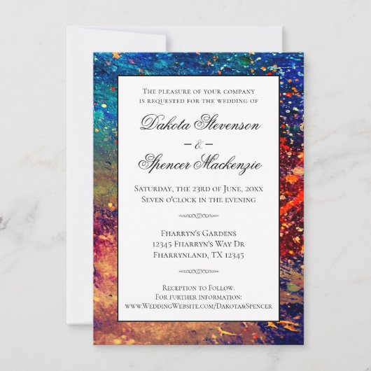 Invitation Déchirure psychédélique | Mariage Abstrait arc-en- (Devant)