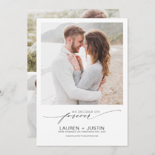 Invitation Décidé sur Forever Black White 4 Fiançailles photo