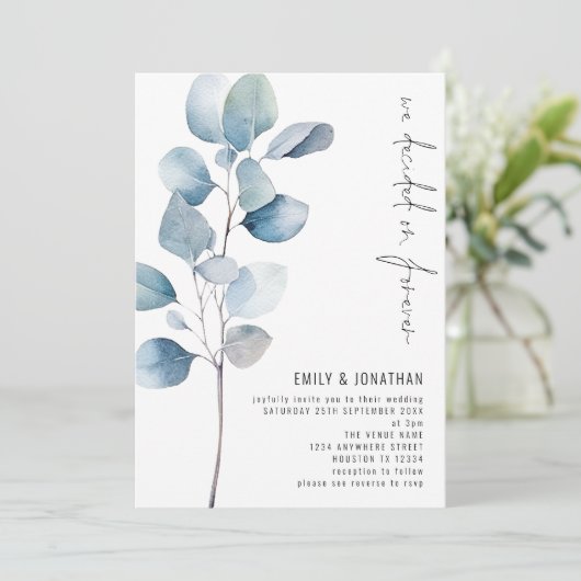 Invitation Décidé sur Forever Eucalyptus QR Code Mariage (Debout devant)