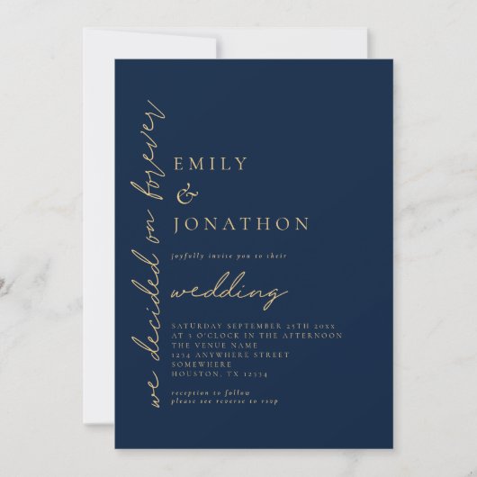 Invitation Décidé sur Forever QR Code Marine Mariage or (Devant)