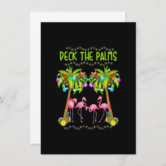 Invitation Deck Les Palms Joyeux Flamant rose Noël Tee Drôle (Devant / Derrière)