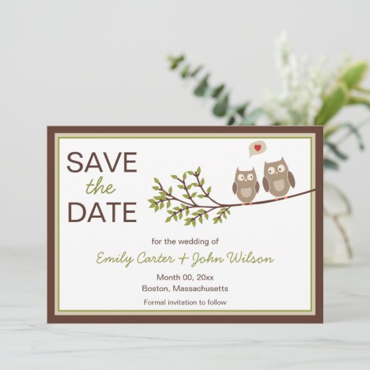 Invitation Déclaration de date de sauvegarde de chouettes mig (Debout devant)