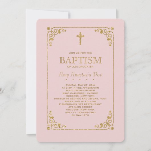 Invitation Déclenché dans l'invitation religieuse rose or (Devant)