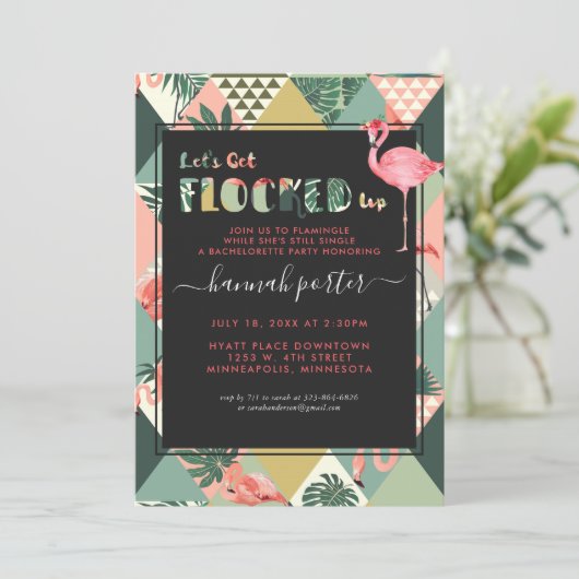 Invitation Déclenché | Flamant rose Bachelorette à thème (Debout devant)
