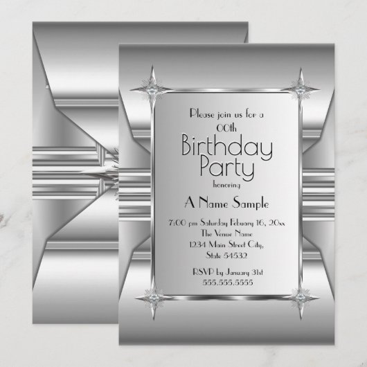 Invitation Déco argent chrome métal image Fête d'anniversaire (Devant / Derrière)