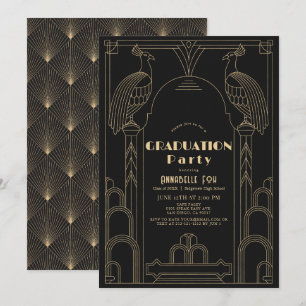 Invitation Déco Art 1920 Noir Paon Remise de diplômes